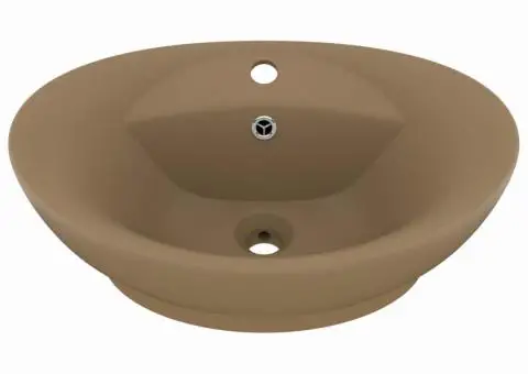 Chiuvetă lux cu preaplin, crem mat, 58,5x39 cm ceramică, oval - 2/5