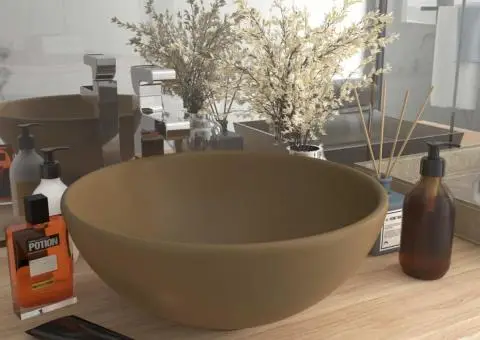 Chiuvetă baie lux, crem mat, 32,5x14 cm, ceramică, rotund - 1/5