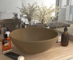 vidaXL Chiuvetă baie lux, crem mat, 32,5x14 cm, ceramică, rotund