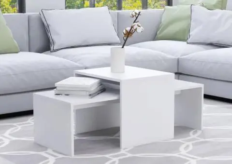 Set măsuțe de cafea, alb, 100x48x40 cm, lemn prelucrat - 1/5