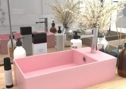 Chiuvetă de baie cu preaplin, roz mat, ceramică - 1/5