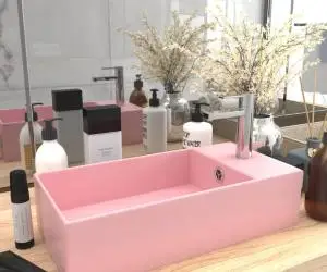 vidaXL Chiuvetă de baie cu preaplin, roz mat, ceramică