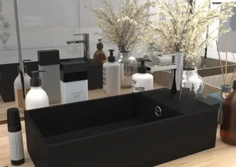 Chiuvetă de baie cu preaplin, negru mat, ceramică - 1/5