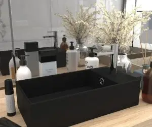 vidaXL Chiuvetă de baie cu preaplin, negru mat, ceramică