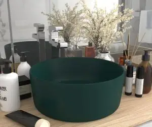 vidaXL Chiuvetă baie lux verde închis mat 40x15 cm ceramică rotund