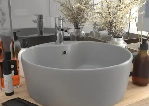 Chiuvetă de lux cu preaplin, gri deschis mat, 36x13 cm ceramică - 1/5