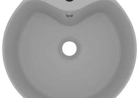 Chiuvetă de lux cu preaplin, gri deschis mat, 36x13 cm ceramică - 3/5