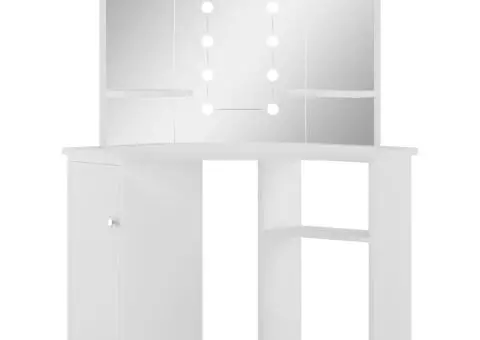 Masă pentru machiaj de colț cu lumini LED, alb - 2/5