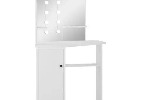 Masă pentru machiaj de colț cu lumini LED, alb - 3/5