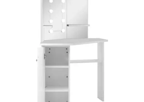 Masă pentru machiaj de colț cu lumini LED, alb - 4/5