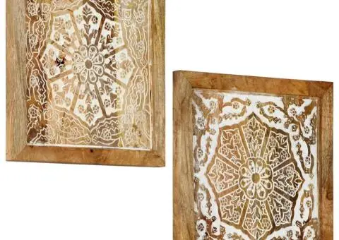 Panouri perete sculptate manual 2 buc. 60x60x2,5 cm lemn mango - 1/5