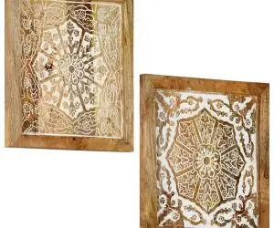 vidaXL Panouri perete sculptate manual 2 buc. 60x60x2,5 cm lemn mango