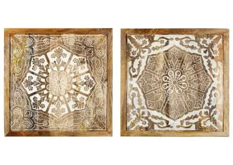 Panouri perete sculptate manual 2 buc. 60x60x2,5 cm lemn mango - 2/5