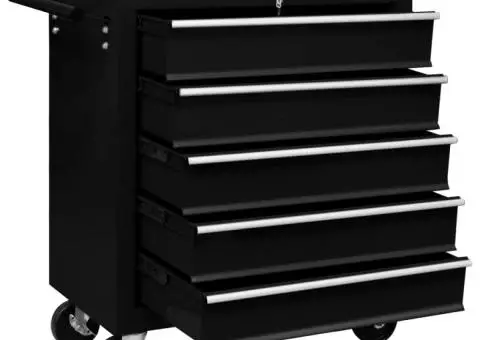 Cărucior de scule pentru atelier cu 5 sertare, negru - 2/5