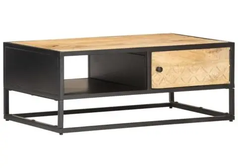 Măsuță de cafea cu ușă sculptată 90x55x 36 cm lemn mango brut - 1/5