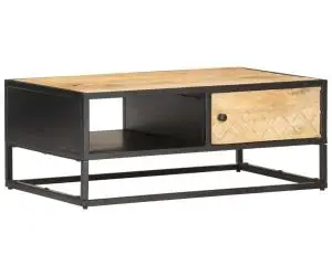 vidaXL Măsuță de cafea cu ușă sculptată 90x55x 36 cm lemn mango brut