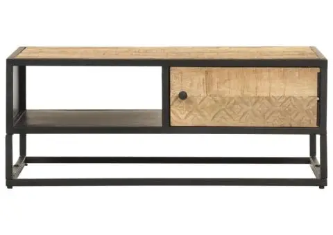 Măsuță de cafea cu ușă sculptată 90x55x 36 cm lemn mango brut - 2/5