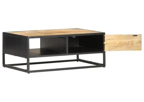 Măsuță de cafea cu ușă sculptată 90x55x 36 cm lemn mango brut - 3/5