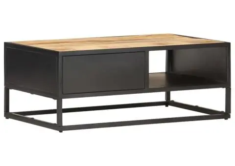 Măsuță de cafea cu ușă sculptată 90x55x 36 cm lemn mango brut - 4/5