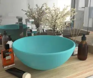vidaXL Chiuvetă baie lux verde deschis mat 32,5x14 cm ceramică rotund