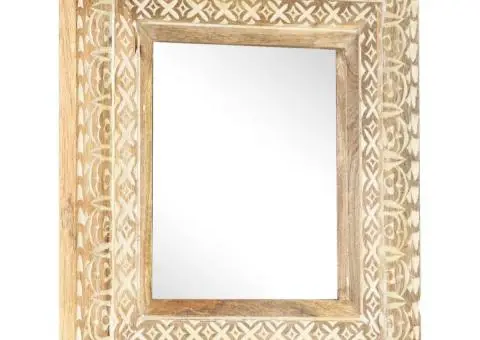 Oglindă sculptată manual, 50x50x2,6 cm, lemn masiv de mango - 1/5