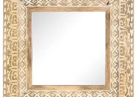 Oglindă sculptată manual, 50x50x2,6 cm, lemn masiv de mango - 2/5