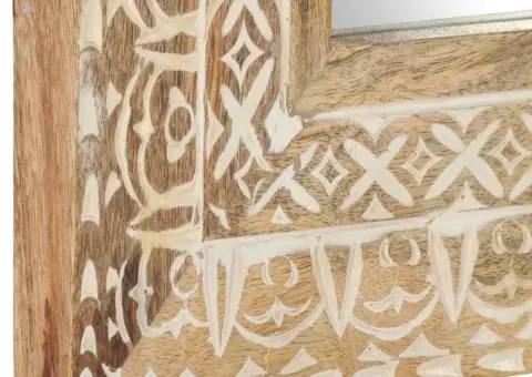 Oglindă sculptată manual, 50x50x2,6 cm, lemn masiv de mango - 4/5