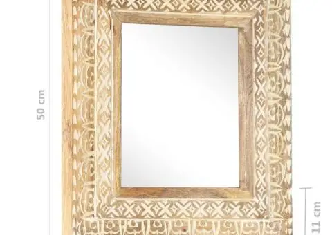Oglindă sculptată manual, 50x50x2,6 cm, lemn masiv de mango - 5/5