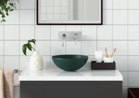 Chiuvetă de baie, verde închis, ceramică, rotund - 1/5