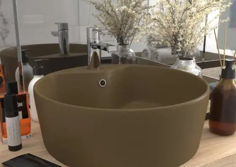 Chiuvetă de lux cu preaplin, crem mat, 36 x 13 cm, ceramică - 1/5