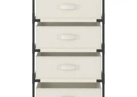 Raft de depozitare cu 4 coșuri textile, bej, oțel - 2/5