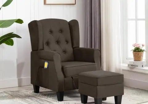 Fotoliu de masaj cu taburet, maro, material textil - 1/5