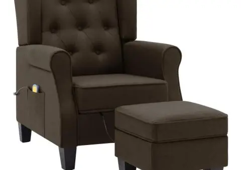 Fotoliu de masaj cu taburet, maro, material textil - 2/5