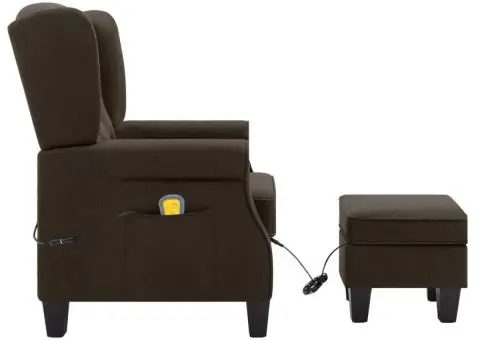 Fotoliu de masaj cu taburet, maro, material textil - 4/5