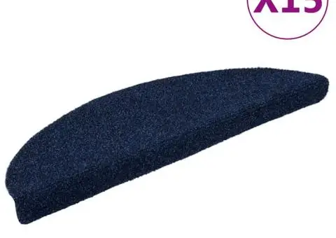 Covorașe autoadezive pentru scări, 15 buc., 56x17x3 cm, semirotunde, bleumarin - 1/5