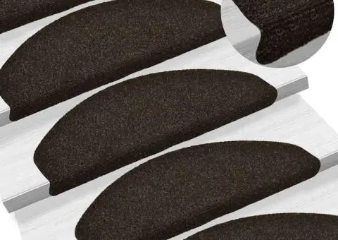 Covorașe pentru scări autoadezive, 15 buc., 65x21x4 cm, maro închis, semirotunde, mari - 1/5