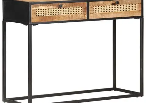 Masă consolă 100x35x75 cm lemn mango nefinisat/trestie naturală - 1/5