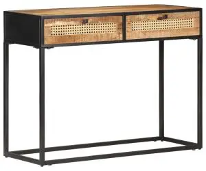 vidaXL Masă consolă 100x35x75 cm lemn mango nefinisat/trestie naturală