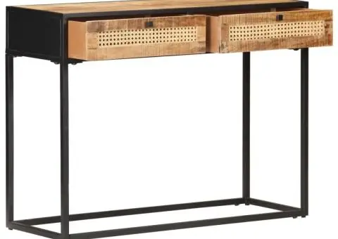 Masă consolă 100x35x75 cm lemn mango nefinisat/trestie naturală - 2/5