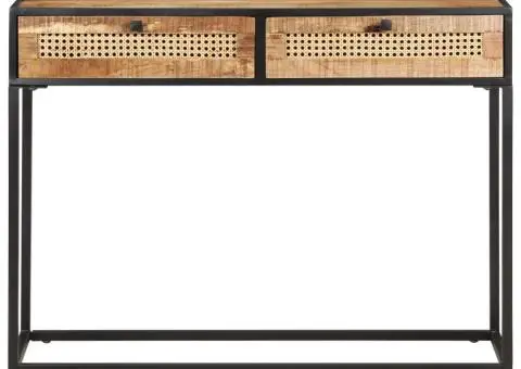 Masă consolă 100x35x75 cm lemn mango nefinisat/trestie naturală - 3/5