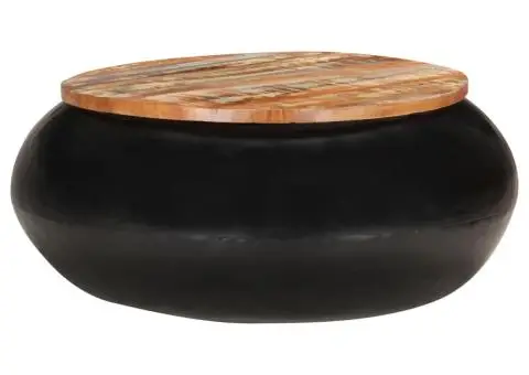 Măsuță de cafea, negru, 68x68x30 cm, lemn masiv reciclat - 1/5