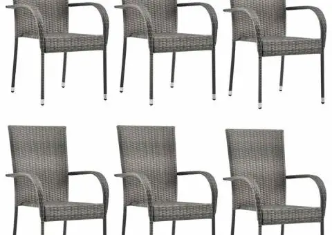 Scaune de exterior stivuibile, 6 buc., gri, poliratan - 1/5