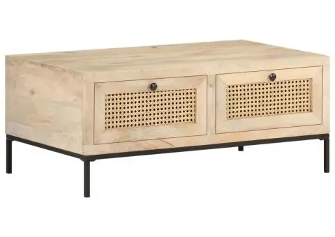 Măsuță cafea, 90x50x37 cm, lemn masiv mango și trestie naturală - 1/5