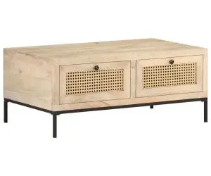 vidaXL Măsuță cafea, 90x50x37 cm, lemn masiv mango și trestie naturală