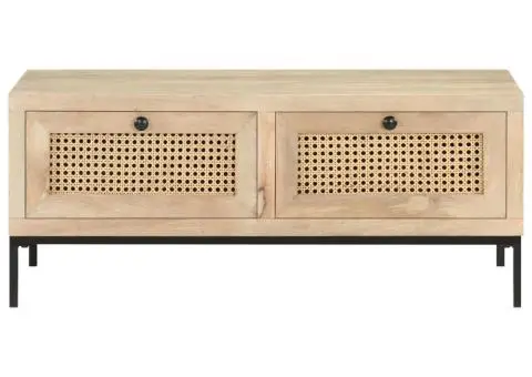 Măsuță cafea, 90x50x37 cm, lemn masiv mango și trestie naturală - 2/5