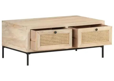 Măsuță cafea, 90x50x37 cm, lemn masiv mango și trestie naturală - 3/5