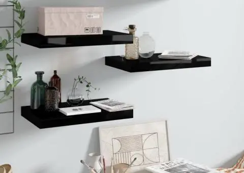 Rafturi de perete, 4 buc., negru extralucios, 40x23x3,8 cm, MDF - 1/5