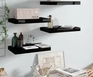 vidaXL Rafturi de perete, 4 buc., negru extralucios, 40x23x3,8 cm, MDF
