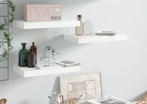 Rafturi de perete, 4 buc., alb extralucios, 40x23x3,8 cm, MDF - 1/5