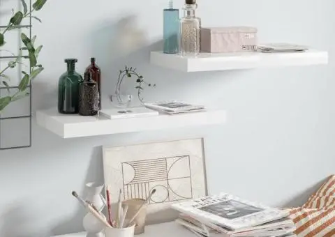 Rafturi de perete, 2 buc., alb extralucios, 50x23x3,8 cm, MDF - 1/5